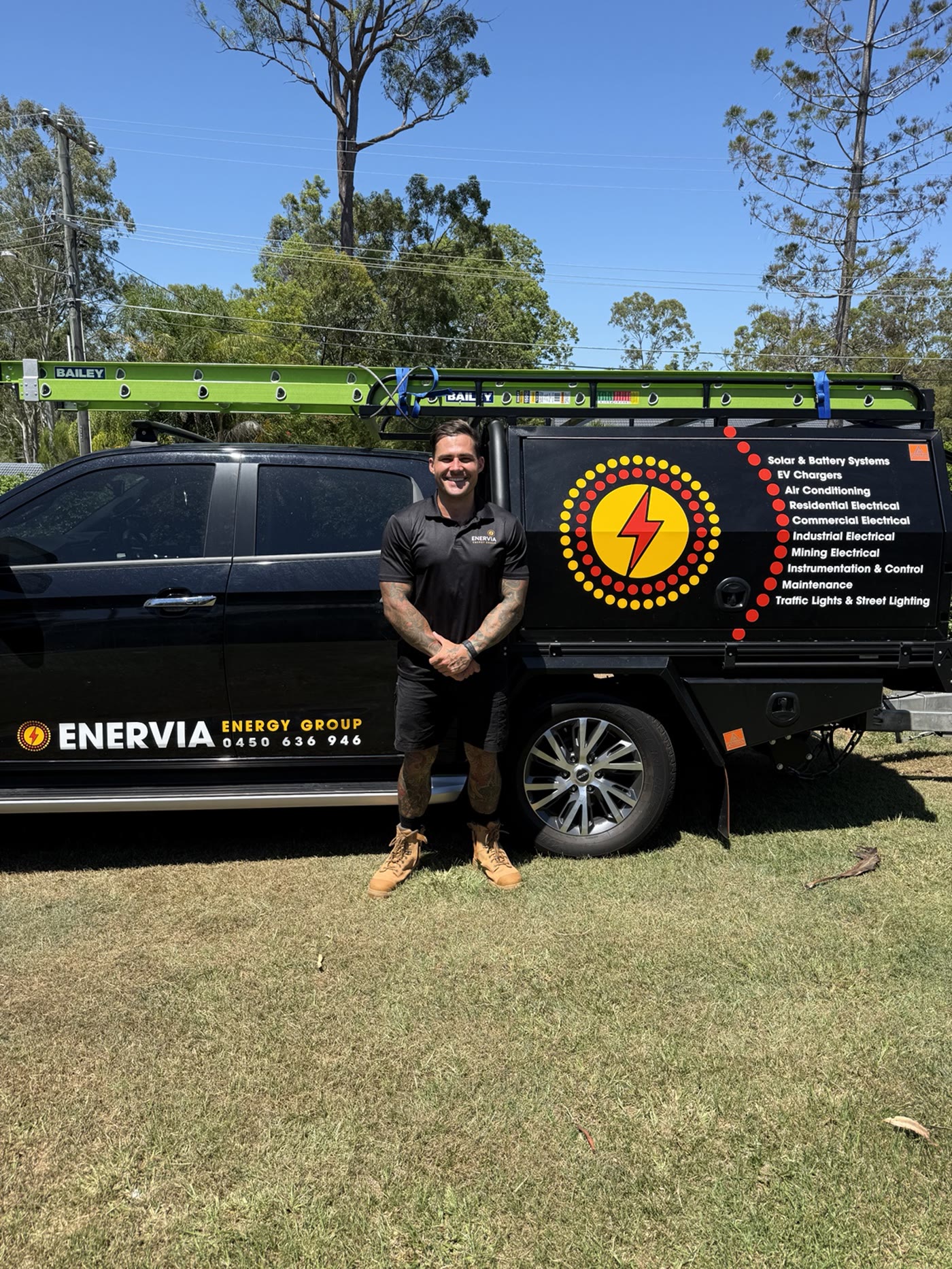 Joshua Russell, Founder of Enervia, beside the Enervia work vehicle